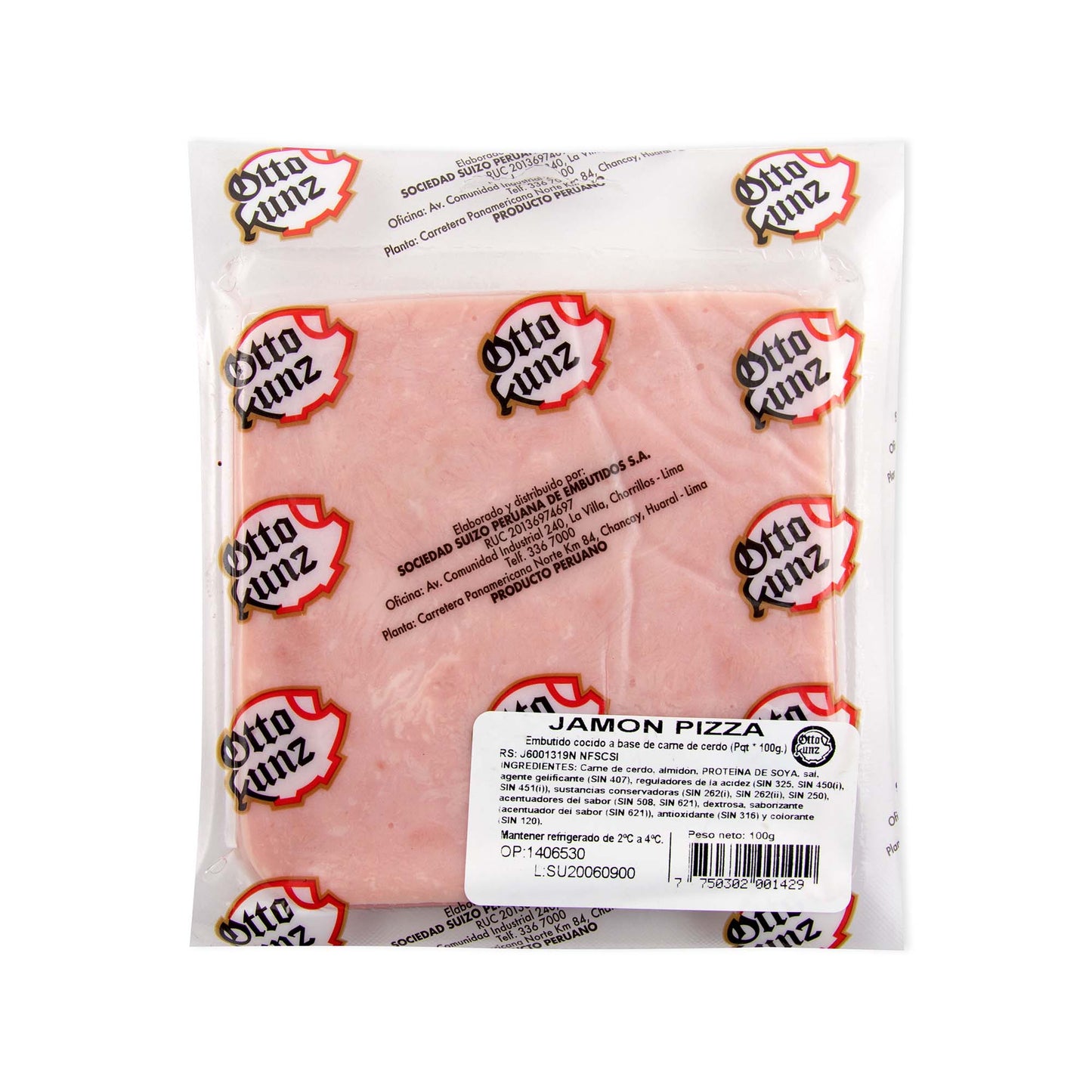 Jamón Pizza Otto Kunz Paquete 100 g