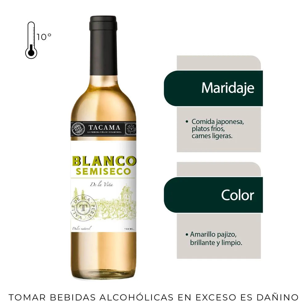 Vino Blanco TACAMA De La Viña Blanco Semiseco Botella 750ml