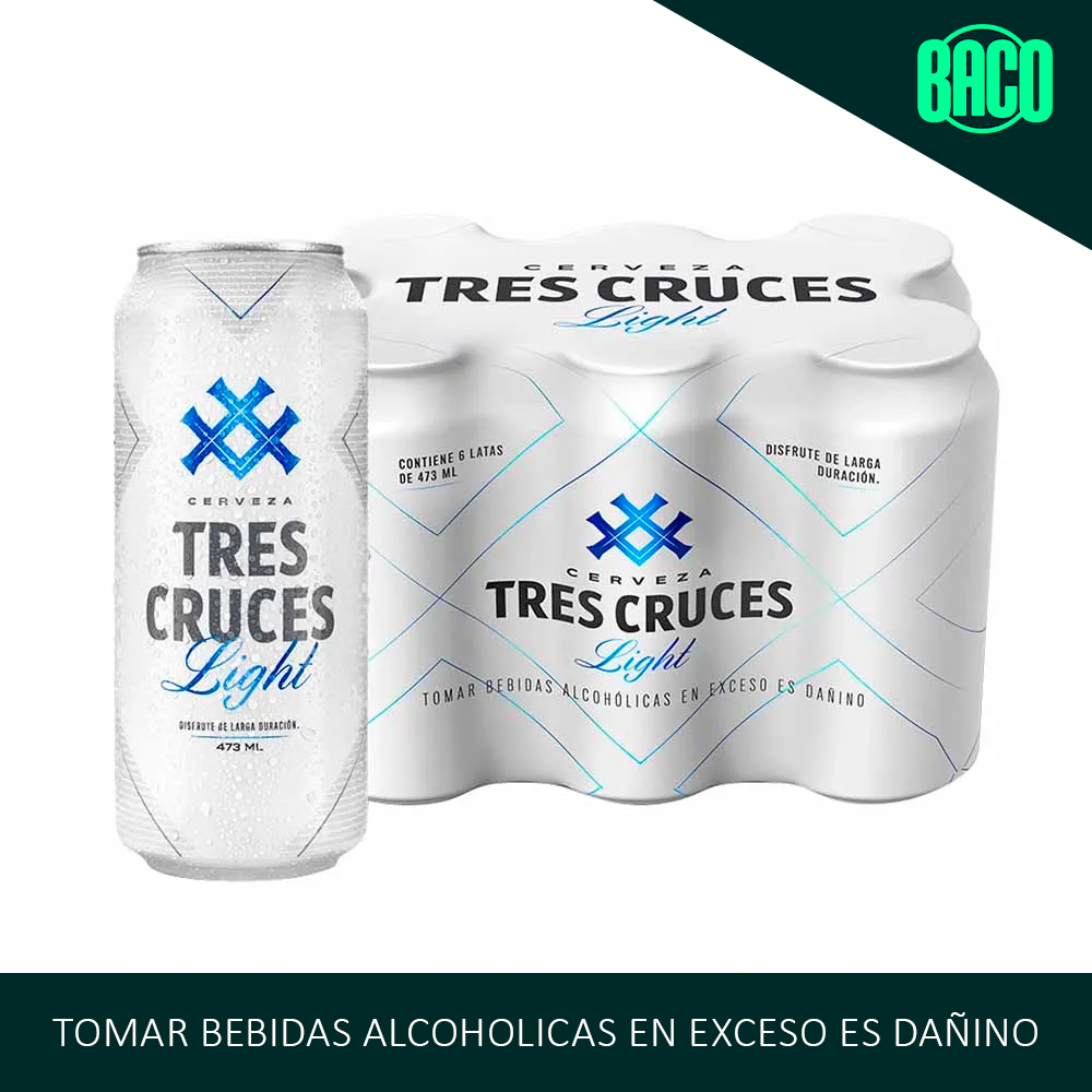 Cerveza Light TRES CRUCES Lata 473ml Paquete 6 und